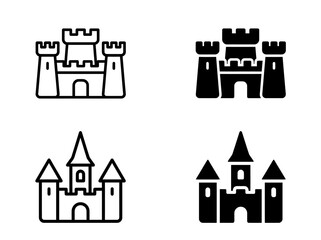 Collection of castle architecture icon set in line and solid style © Shapla