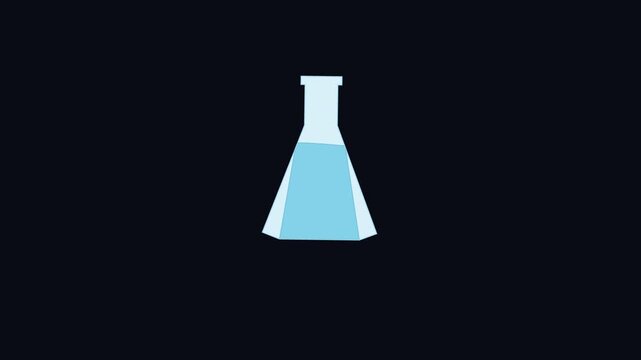 Animated glass flask with blue liquid filling up for science concept