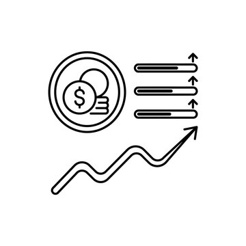 Financial Growth Concept: Coins, Progress Bars, and Upward Trend Line