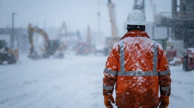 Construction Worker in Snowy Environment