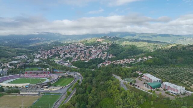 View of Andreotta and Cosenza from Road E45 from a drone, Cosenza, Calabria, Italy