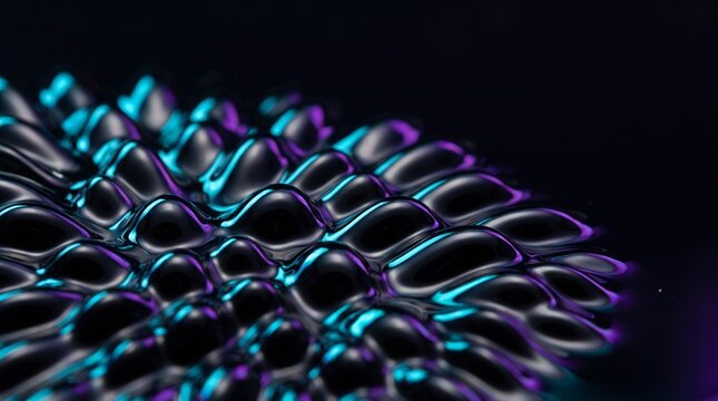 Neon Magnetic Ferrofluid Waves with Cyan and Purple Glow