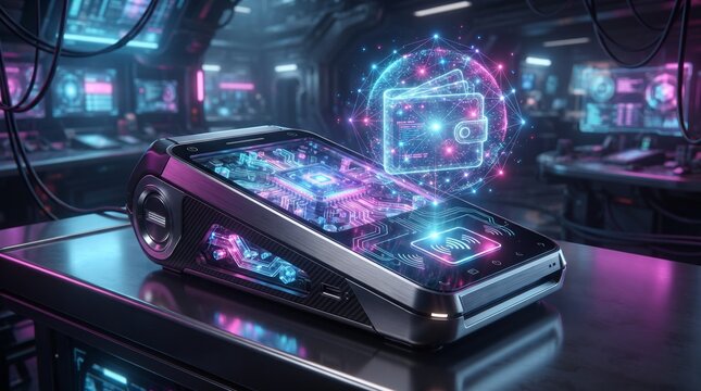 Futuristic Quantum Contactless Banking Payment System, secure digital transaction technology combining quantum computing, fintech infrastructure and advanced authentication