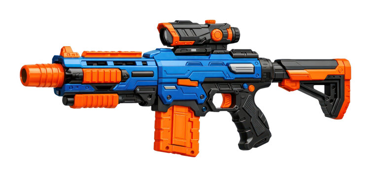 PNG Colorful toy blaster with futuristic design.