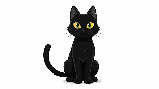 Cute black kitten sitting and swaying tail friendly domestic pet icon isolated on white background
