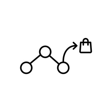 Shopping path concept, journey to purchase, abstract line graph leading to shopping bag icon