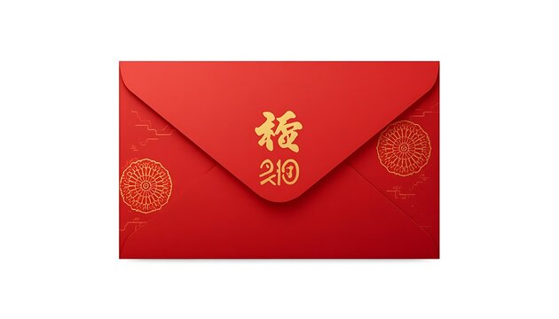 A vibrant red envelope with golden Chinese characters and traditional patterns, symbolizing good fortune for Chinese New Year.