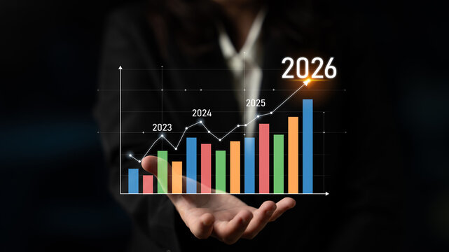 Business growth forecast highlights increasing trends new year 2026. Growth forecast data, growth forecast strategy, and growth forecast planning are key elements. Latch