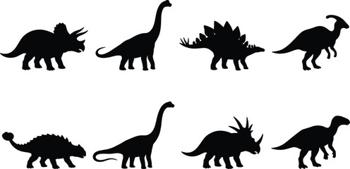 Dinosaur Silhouette Vector Icon Collection with Prehistoric Extinct Animal Symbols for Educational History and Children Graphic Design Projects © RitaRani
