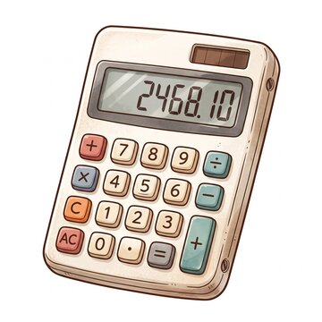 Calculator with Colourful Buttons on White Background