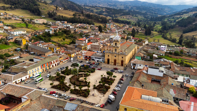 Pesca, Boyac&aacute; - Colombia. March 3, 2026. Panoramic drone view of the municipality, located 93.5 kilometers from Tunja.