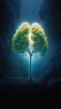 Illuminated Tree Symbolizing Nature's Breath, Regeneration, and Environmental Awareness