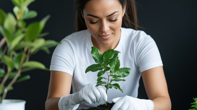 Woman Planting a Sapling for a Greener Future in Home Gardening