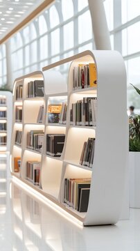 Library Interior with Minimalist Shelves and Natural Light for Stock Photography Inspiration