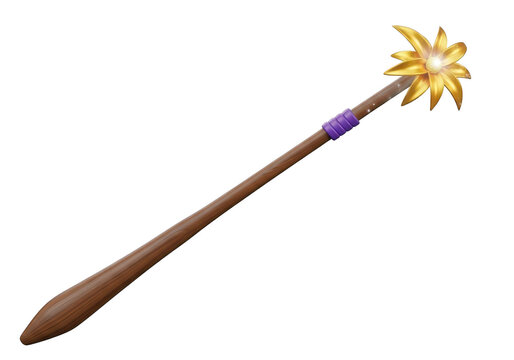 Magical wooden wand with a glowing golden star tip