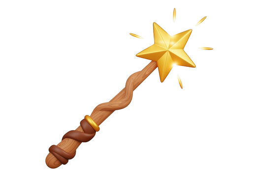 Shiny gold magic wand with star tip for fantasy design