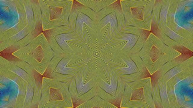 Abstract kaleidoscope animation with geometric patterns and yellow blue gradients