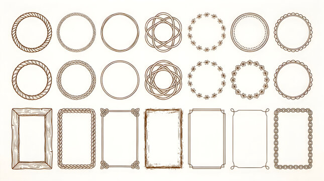 Set of handdrawn decorative frames and borders isolated on white background