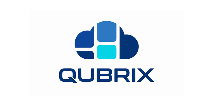 Modern cloud technology and digital network logo concept featuring abstract geometric blue shapes