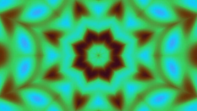 Cyan green and brown kaleidoscope mandala pattern smooth looping
