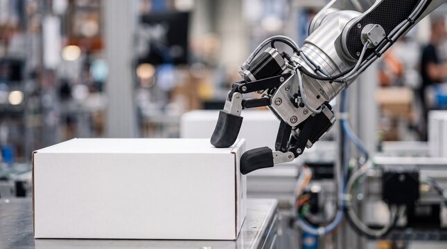 Robotic Arm Gripper Handling Box in Modern Automated Factory
