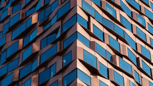 Modern Skyscraper Geometric Facade and Architecture Corner Detail