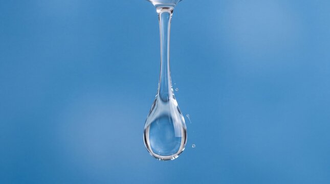 Pure Water Droplet Dripping on Blue Background