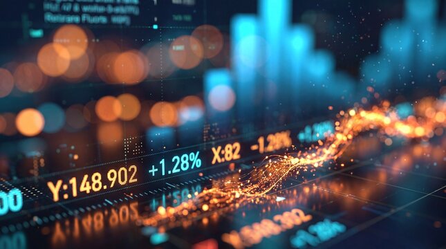 Stock Market Financial Chart with Glowing Data Display