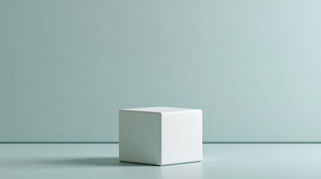 Minimal White Cube Podium for Product Display on Mint Background