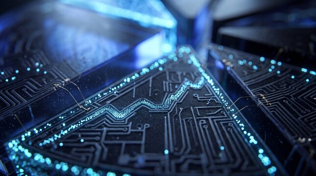 Glowing Circuit Board with Financial Chart Fintech Concept