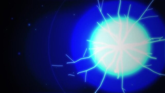 Glowing Blue cracks and floating embers with pulsing heartbeat rings on dark background, seamless loop