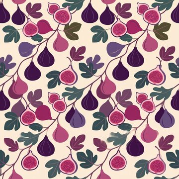 Fig Fruit Seamless Pattern on Light Background