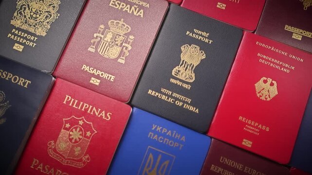 Spanish And Indian Passports With Other Global Passports In Close Up