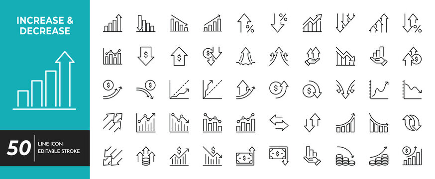 Increase ans Decrease icon set. Editable stroke