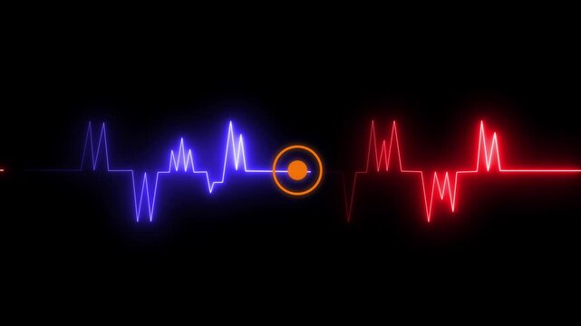 medical concept Abstract glowing red heartbeat signal icon animation video. heart beat line animation on black background