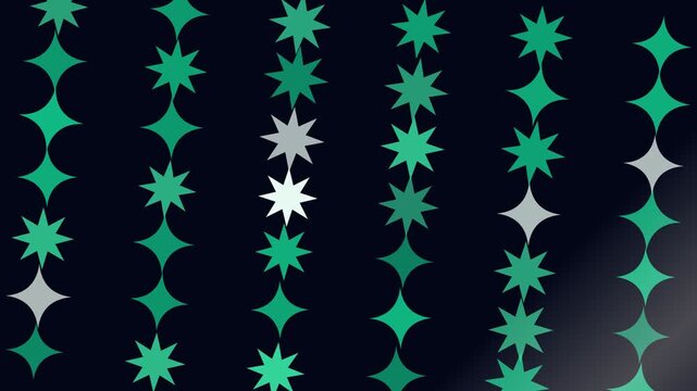 Vertical columns of repeating star and diamond shapes in teal and white, decorative pattern for festive celebration graphic design