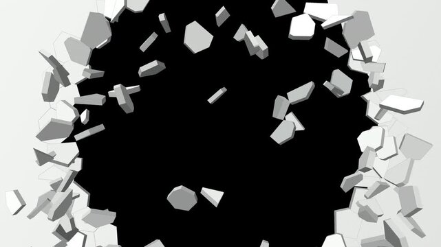 White wall breaking into debris on a light background
