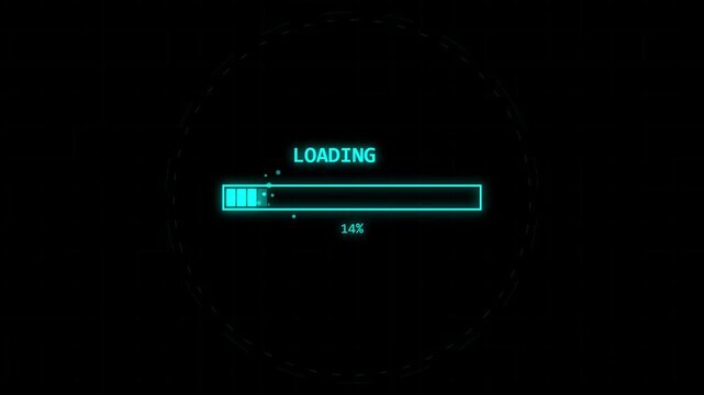 Futuristic Glowing Cyan Digital Loading Progress Bar Motion Loop   