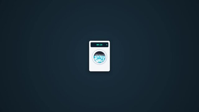 Minimalistic washing machine icon on dark blue background