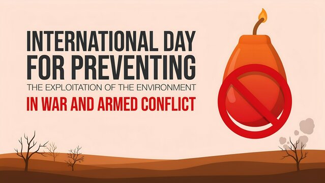 International day for preventing the exploitation of the environment in war and armed conflict poster design