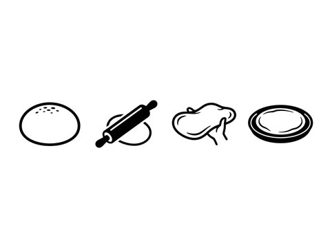 Vector Icons Set Illustrating the Step-by-Step Preparation Process of Pizza Dough for Baking