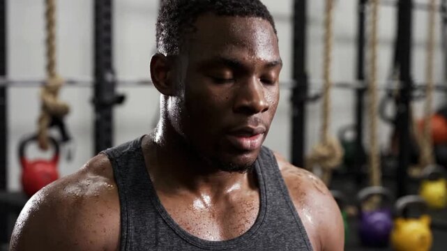 Portrait of a handsome African American male in a gym setting during