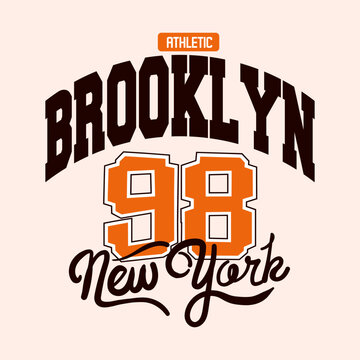 College topography Text Print Design in vector file. Brooklyn 98 new York. college vibes boys graphic tee. men's and women's. 