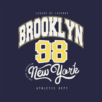 Brooklyn City of New York with 98. College Typography vector text artwork. retro varsity prints. boys graphics. tee t-shirt print design. sweatshirt prints. 