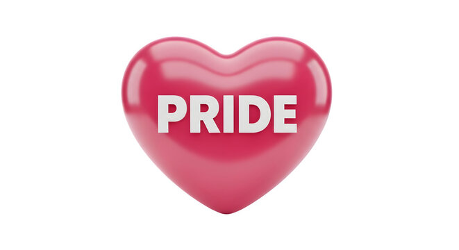 3D Pink Heart Symbol with the Text Pride Isolated on a Clean Transparent Background for LGBTQ Equality Celebration and Community Support Design