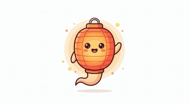 Flat Vector Ghost Lantern Character Glowing Paper Lantern Halloween Illustration

