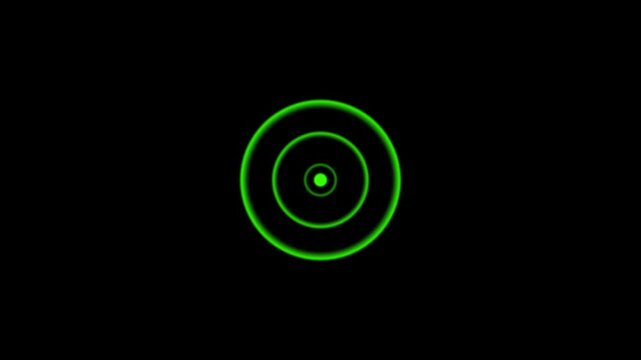 Green radar pulse animation loop, digital sonar ping effect on black background, for ui
