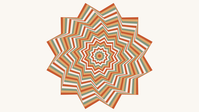 Retro Mandala 12-Point Star Vector Background, Geometric Dodecagram Pattern in Terracotta Sage Green Cream, 70s Boho Groovy Design for Wallpaper and Poster