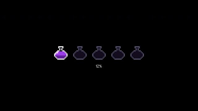 Pixel Potion Mana Magic Flask Bar Loading Retro 8bit Arcade UI Animation 4K Seamless Loop on Transparent Alpha Background