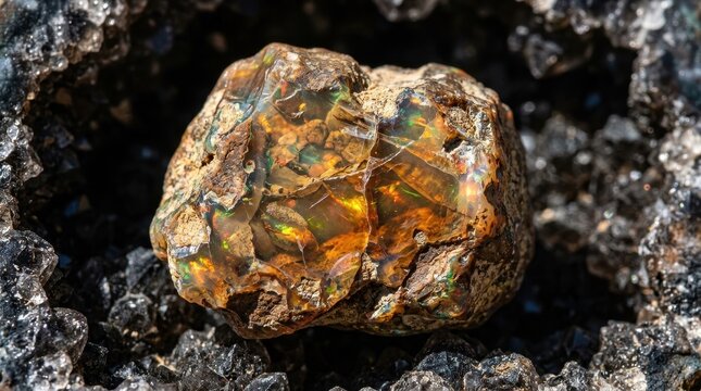 Luminous Raw Opal Gemstone with Iridescent Fire and Natural Matrix Texture